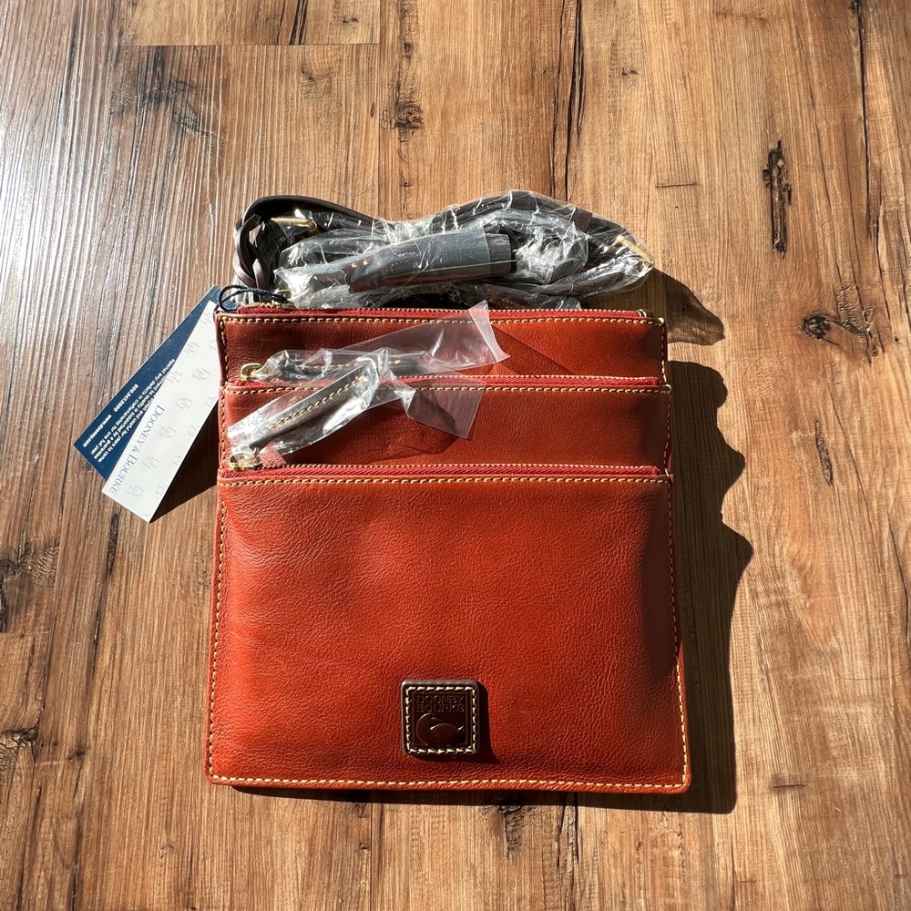 NWT Dooney & Bourke Florentine Leather Triple Zip Crossbody Bag - Ginger